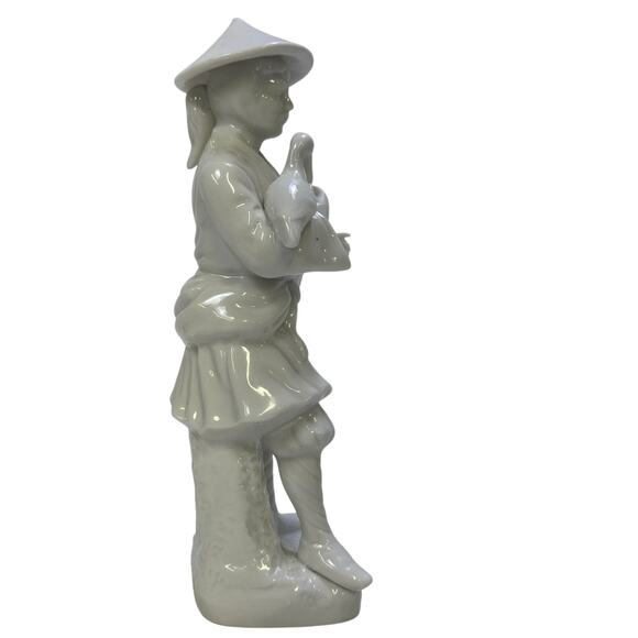 Blanc de Chine White Porcelain Vintage 'Man with Bird' 8" Figurine - Picture 4 of 6